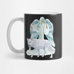 Fantasy Art Winter Angel And Wolf Mug